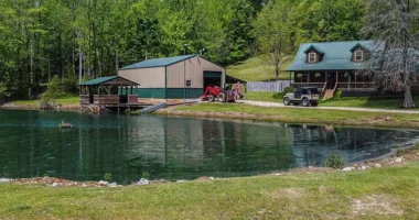 charming Kentucky cabins for sale, homestead on a 12-acre lot with a stocked pond.