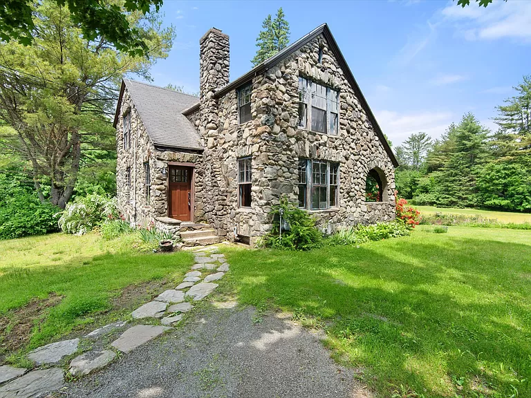 Charming Maine Stone Cottage for Sale, Stone House with Perennial Gardens and Acreage.